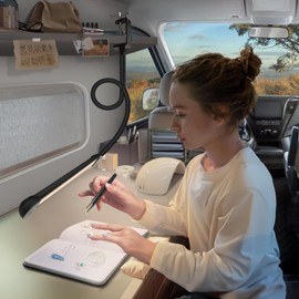 Phimuezl LED Desk Lamp with Clamp, Clamp Light with Adjustable Color Modes, Clip on Light with Long Flexible Gooseneck, Eye Care Lamp Clamp for Study, Work, Home, Office, Black, 12W