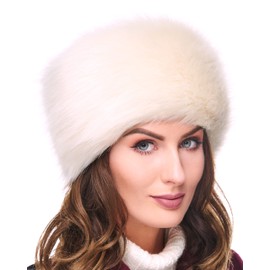 Futrzane Classic Cossack Hat - Faux Fur Hats for Women - Warm Furry Russian Hat (L, Ecru Classic)
