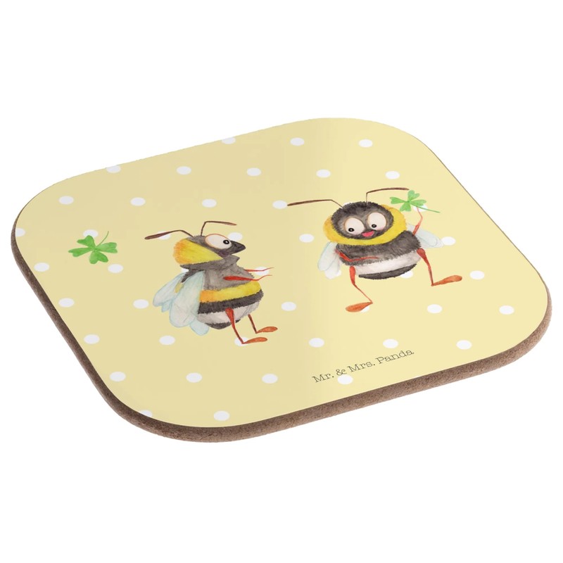 Mr. & Mrs. Panda Square Coasters Bumble Bees with Clover