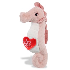 DolliBu I Love You Valentine Plush Super Soft Rose Seahorse - Cute Stuffed Animal with Red Heart and Name Personalization Gift for Valentines Day, Birthday, Anniversary, Romantic Date - 12 Inches