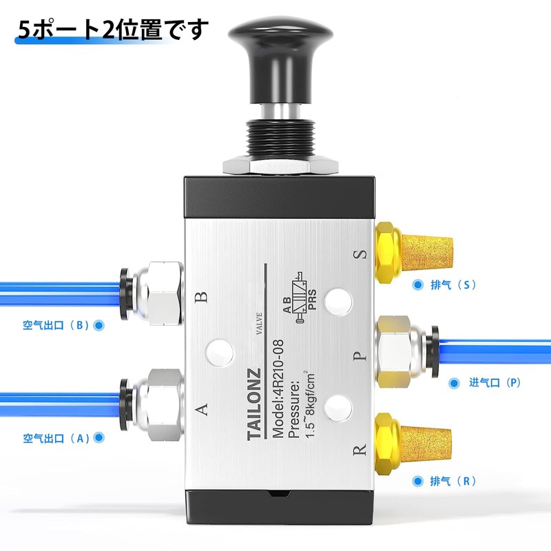TAILONZ PNEUMATIC 4R210-08 1/4" PT 5-Way 2-Way Air Handle Operation