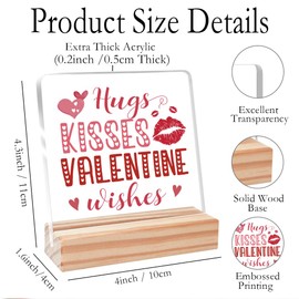 Funny Valentines Day Gifts for Her Him,Valentines Gifts Love Gift for Husband Wife Women Man Friends Coworkers,Hugs Kisses Valentine Wishes Acrylic Plaque Decorative Sign