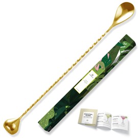 Homestia 2 in 1 Bar Muddler Spoon, Cocktail Mixing Stirrers + Fruit Smasher for Drink, 12 Inch 304 Stainless Steel Bar Spoon Spiral Long Handle Cocktail Spoon Gold