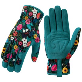 Trifabricy Trifabricy Garden Gloves for Women - Breathable leather Floral Gardening Gloves with Grip, Thorn-Proof Puncture-Resistant Work Gloves for Weeding, Digging, Planting, Raking and Pruning, Green Flower