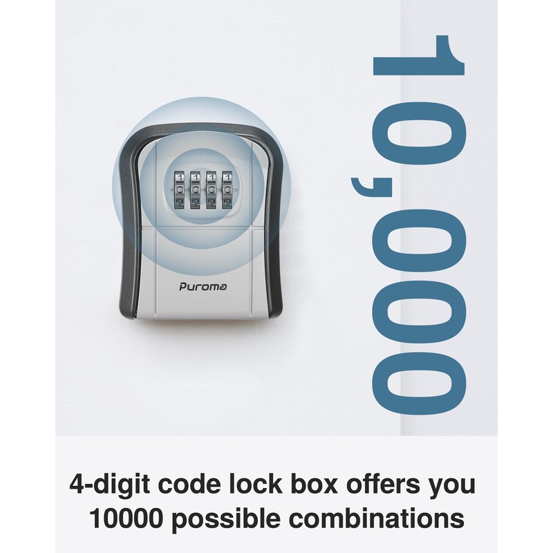 Puroma Key Lock Box Combination Lockbox Wall-Mounted Key Storage Box