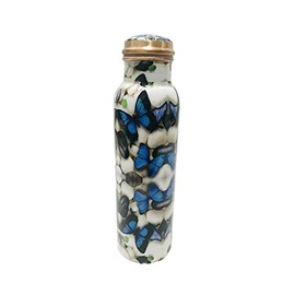 Blue Butterfly Copper Water Bottle 34 Oz ,Joint Free-Ayurveda Health For Travelling Purpose Copper Vessel for Drinking Water Bottle , Yoga Christmas Gift Birthday Gift - Capacity 1000 Ml