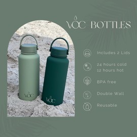 Bottle VOC Sapphire Matte 32oz - Stainless Steel Water Bottle with Flip Lid and Wide Mouth Lid. Insulated water bottles, keeps hot and cold (Dark Blue)