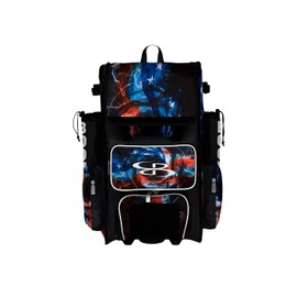 Boombah Superpack Hybrid Rolling Bat Bag - USA Patriot Bat Pack Black/Red/White - Wheeled & Backpack Version
