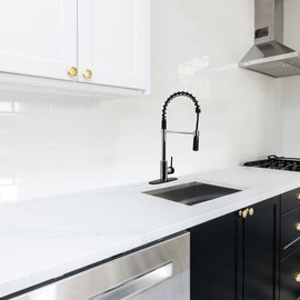 Westbrass KS18A-2612 21" Commercial Kitchen Faucet with Dual Function Open Coil Pull Down Sprayer and 1-Lever Handle, Polished Chrome/Oil Rubbed Bronze