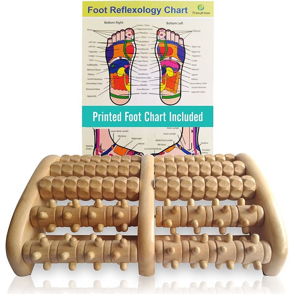 TheraFlow (XL) Dual Foot Massager Roller - Relax, Relieve Foot Pain, Plantar Fasciitis. 2019 Enhanced Model. Laminated Foot Chart and Detailed Instructions Included. Stress Relief. Relaxation Gift