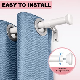 Heavy Duty Curtain Rods for Windows 66 to 120 Inches, 1 Inch White Curtain Rods for Bedroom, Living Room, Patio, Kitchen, Farmhouse, Adjustable Curtain Rods with Diamond Finials (White,66-120)