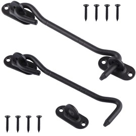 Tahbarshi 2 Pieces Crochet Porte, Crochet de Cabine Oeil Porte Loquet en Acier Inoxydable with Vis Crochet Fermeture Porte - Noir/Argent(4/6/8 Inch) (Black, 6 Inch)