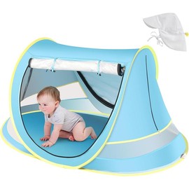 Baby Beach Tent with Baby Hat, Pop Up Toddler Travel Tent with Sun Hat for Boys or Girls, Sun Shade for Toddler Camping, Infant Portable Sun Shade, Summer Beach Baby (Blue Baby Tent with Hat) Beach - Style: Blue Baby Tent With Hat
