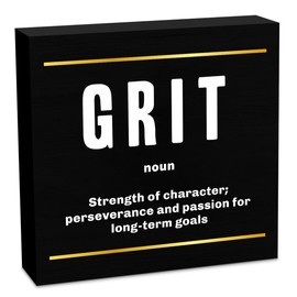 Grit Noun Entrepreneur Black Wooden Box Sign, Inspirational Office Decor Decorative Table Shelf Desk Decor, Rustic Workplace Farmhouse Home Bedroom Classroom Office Decorations Desk Accessories