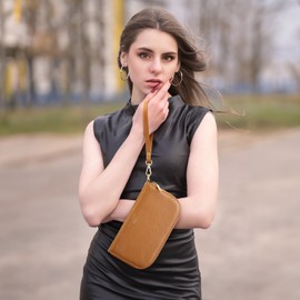 Kattee RFID Wallet Women, Leather Wristlet Wallets for Women, Slim Clutch Purses Large Capacity Card Holder with Removable Wrist Strap, Brown