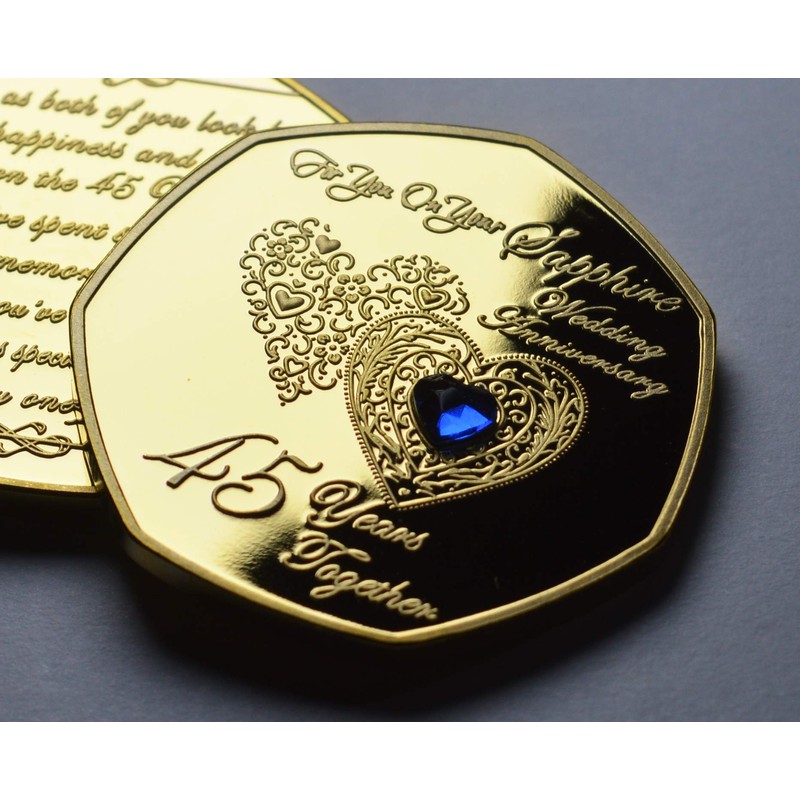The Commemorative Coin Company 45th SAPPHIRE WEDDING ANNIVERSARY 24ct Gold