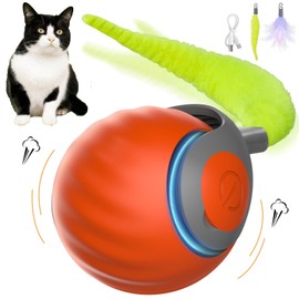 Eiruseed Upgraded Speedy Interactive Cat Ball 4.0 Toys with 2 Optional Tails, Smart Moving Ball Cat Toy for Bored Indoor Cats, Rechargeable & Detachable Automatic Kitten Rolling Balls Toy (Orange)