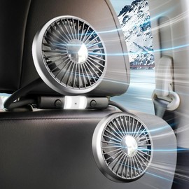 Sulanx Car Fan, Car Fan, Dual Head Fan for Cars, 3 Levels Adjustable, USB Power, Headrest Mountable, Quiet Design, LED Light Included