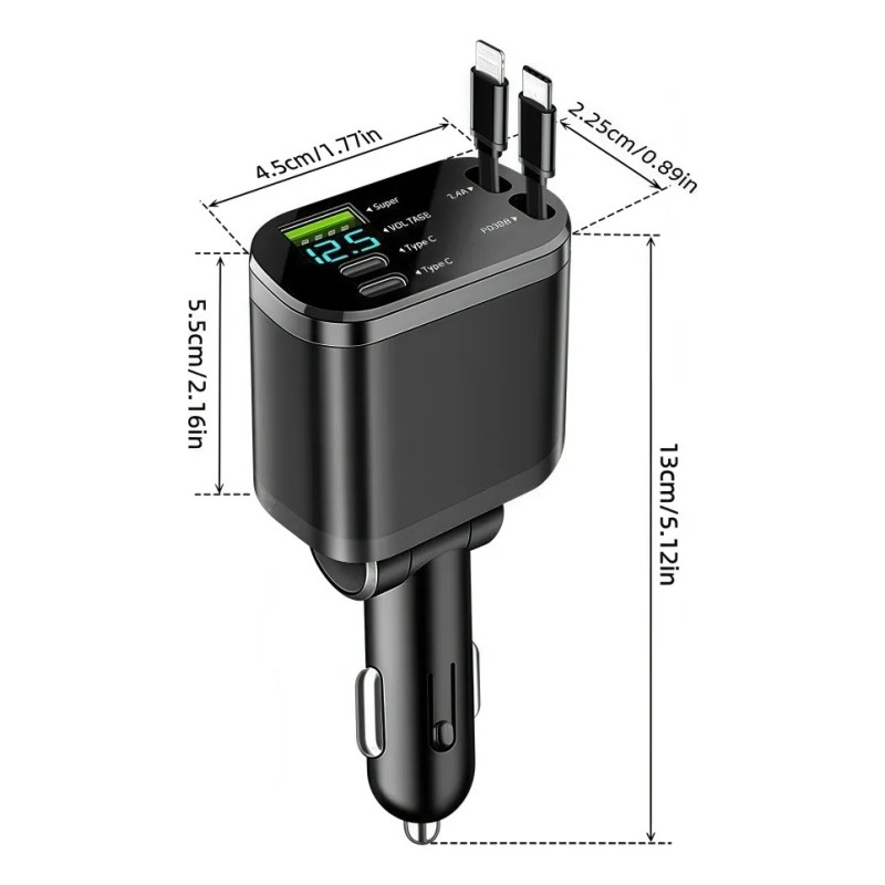 5en1 Cargador Para Auto Retráctil 120w Carga Rápida De Coche