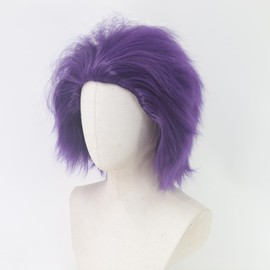 Cfalaicos Short Spiky Wig for Men Short Straight Spiky Cosplay Wigs Thick Crazy Wig for Adult Men Synthetic Costume Wigs for Halloween Christmas Party (Purple #26)