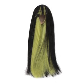 Doll Long Straight Wigs Dual Color Simulation Soft High Temperature Fiber 1/4 Ball Joint Doll Wigs with Bangs Black Green