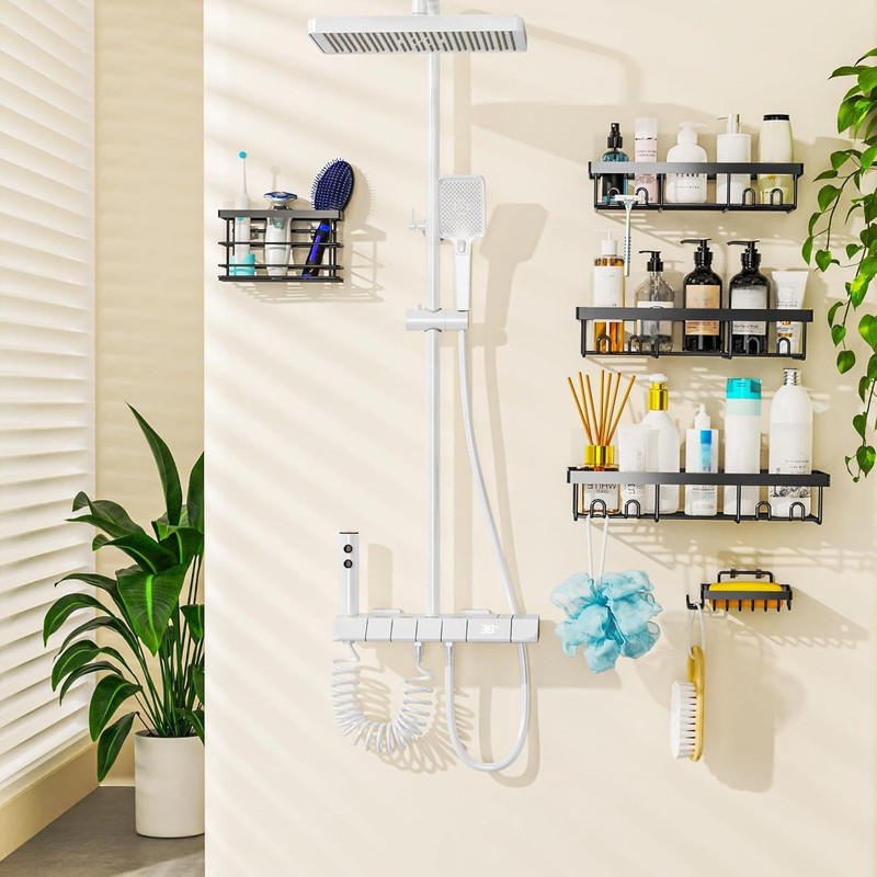 Moforoco Adhesive Shower Caddy Organizer Shelves Rack - 5 Pack