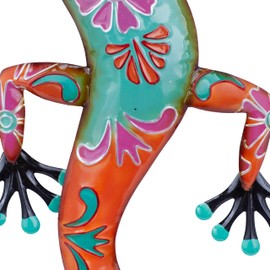 Deco 79 Metal Lizard Home Wall Decor Indoor Outdoor Floral Patterned Wall Sculpture with Teal and Pink Accents, Wall Art 18" x 3" x 33", Orange