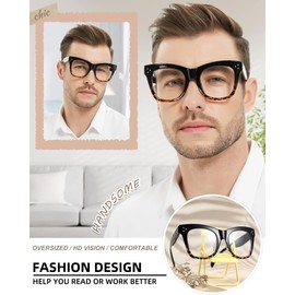 MARE AZZURO Oversized Reading Glasses 2.25+ Men Fashion Thick Readers 1.0 1.25 1.5 1.75 2.0 2.25 2.5 2.75 3.0 3.5 4.0 (Black+tortoise, 225)