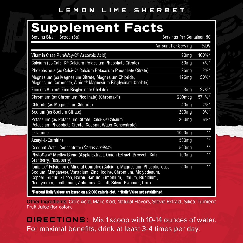 Unmatched, ElectraShred Advanced Hydration Formula, Lemon Lime Sherbet, 50 Servings