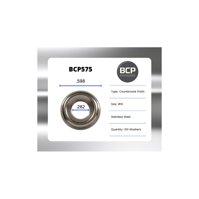 BCP Fasteners 100 Qty #10 Stainless Steel Countersunk Finish Washers