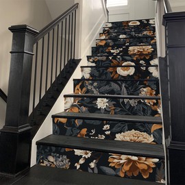 REDAMANCY Vintage Bookshelf Colorful Books Creative Book Cabinet Peel and Stick Vinyl Stair Riser Decals Staircase Tile Stickers Decor Modern Marble Decoration Self-Adhesive(14 Pcs)