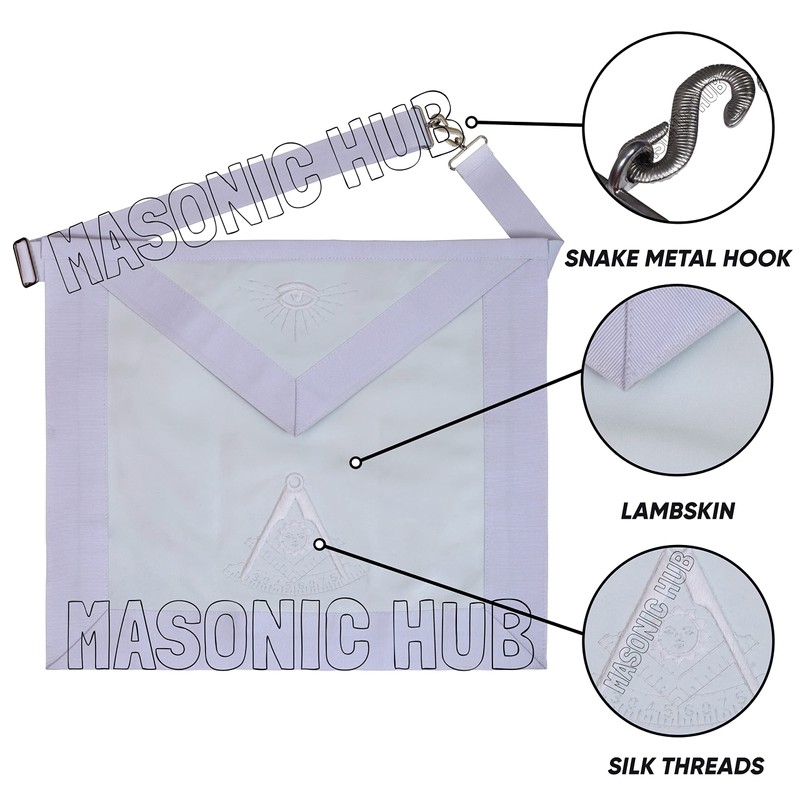 MasonicHub Past Master Mason white Apron Hand Embroidered with Square