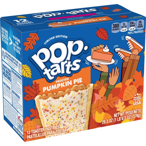 Pop-Tarts Toaster Pastries, Breakfast Foods, Fall Snacks, Frosted Pumpkin Pie, 20.3oz Box (12 Pop-Tarts)