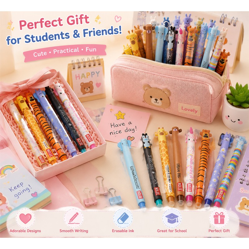 11 Pieces Cute Animal Erasable Gel Pen for School Writing
