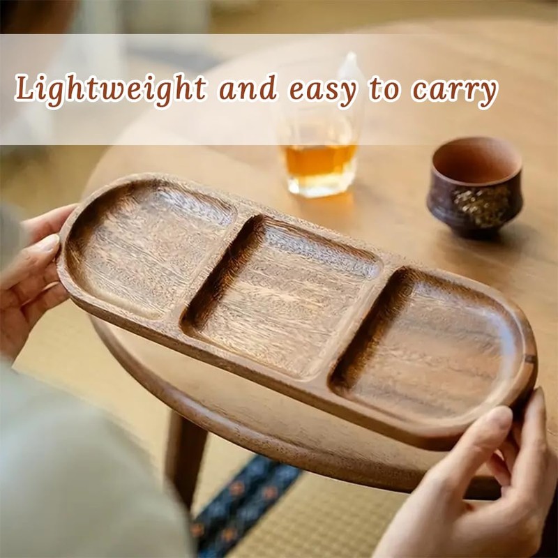 HALODAY Wooden Tray with compartments, Divided Snack Tray, Food Display,