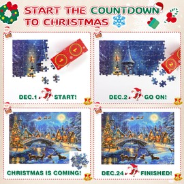 Advent Calendar 2024 Christmas Advent Puzzle 1008 Pcs, Christmas Town 24 Days Christmas Countdown Calendar for Adults Kids