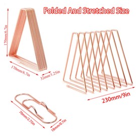 FEIQIAO Adjustable Telescopic Triangle Record Shelf Bookcase, Wire Folder Organiser Sorter, Decorative Desktop Book Organiser Magazine Rack (Rose Gold, 7 Grids)