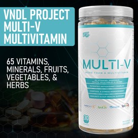 VNDL Project VNDL Project Multi-V Multivitamin For Men & Women - 65 Vitamins, Minerals, Fruits, Vegetables & Herbs - Supports Gut Health, Cortisol Manager & Antioxidant Complex - 30 Serving Bottle/150 Capsules
