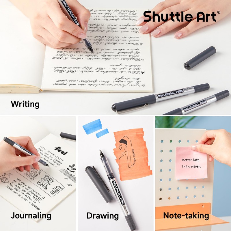 Shuttle Art RollerBall Pens, 50 Pack Black Fine Point Roller