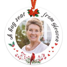 HEYINSHEN Cardinal Photo Frame Cardinal Picture Frame Christmas Ornaments Cardinal Photo Ornament for Christmas Tree Memorial Ornaments for Loss of Loved One A Hug Sent From Heaven Cardinal Xmas Gifts