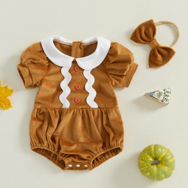 baorji Baby Girl Matching Sister Christmas Outfit Gingerbread Man Romper Doll Collar Puffy Sleeve Dress Toddler Xmas Clothes (Beige, 3-6 Months)