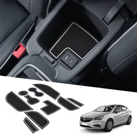 BIXUAN Compatible with Opel Astra K 10 pieces 2016-2020 anti-slip mats, centre console, armrest, rubber mats, drink holder mat, non-slip door seam mats, door slot mat, white