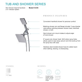 Laguna Brass 4310CP Bathroom 2 in 1 Rain Shower Head & Handheld Shower System with Stainless Steel Braided Hose and 3-Way Water Diverter Chrome Finish