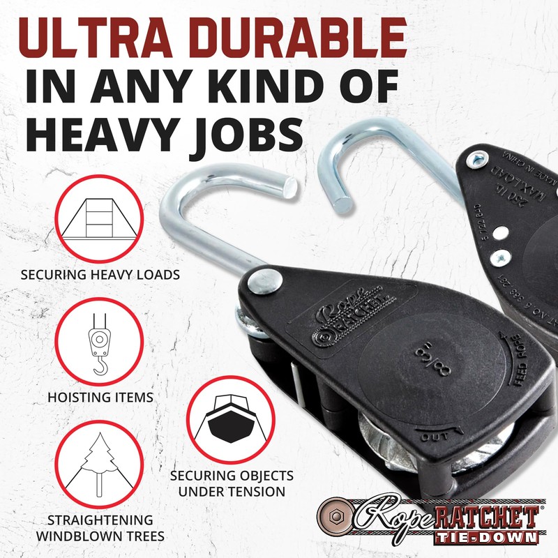 Rope Ratchet 3/8" Tie Down Pulley Hanger, Heavy Duty Locking