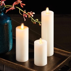 Napa Home & Garden LIGHTLi Moving Flame Advanced Battery-Operated LED Indoor Wax Pillar Candle, Ivory, 2"" x 8"", 993763