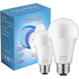 TWOPWIN Garage Door Opener Light Bulbs, 5000K Daylight, 12W High Brightness 1500LM, Minimize Interference LED Light Bulbs for Garage Door Opener, FCC Listed, Bright LED Light Bulb, E26 Base, 2PK