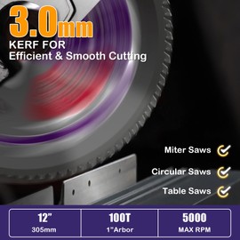 JINSINA 12" 100T Aluminum Circular Saw Blade, Table Miter Saw Blade with Tungsten Carbide Tipped, Cutting Blade for Non-Ferrous Metal, Copper, Polycarbonate, Drywall, MDF, Plastic, 1" 1PC
