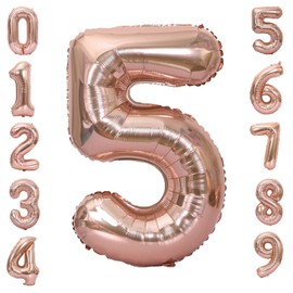 WEIKA 40 Inch Rose Rose Gold Large Numbers Balloons0-9,Number 5 Digit Helium Balloons,Foil Mylar Big Number Balloons for Birthday Party Supplies Decorations
