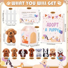 Skylety 24 Sets Pcs Adopt a Cat Favors Small Stuffed Plush Cats Bulk with Foldable Puppy Boxes Adoption Cards White Fences and Paper Sign for Adopt a Pet Theme Birthday Party Supplies Gifts
