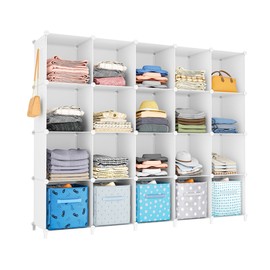 HOMIDEC 20-Cube Storage Shelf, Storage Bookcase Bookshelf with Metal Hammer, Storage Cubes Organizer Cabinet for Kids, Closet, Bedroom, Bathroom, (11.8x11.8x11.8 inch)